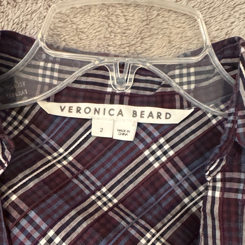 Veronica Beard Navy Checkered Long Sleeve Dress - Picture 2 of 4
